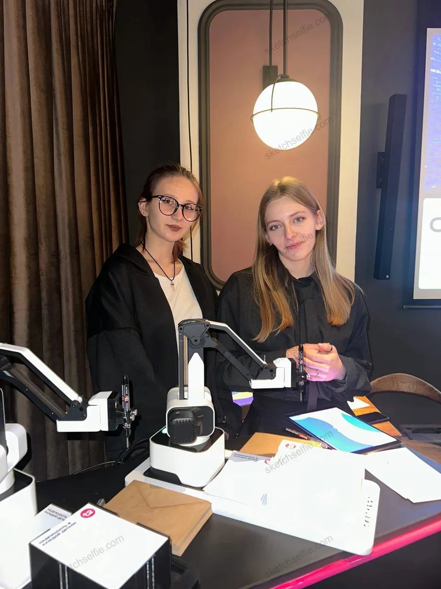 hostess at sketch robot photo zone