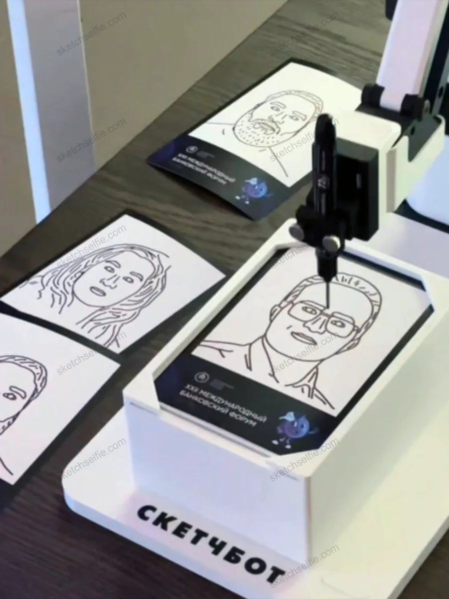 sketch robot drawing portrait at exhibition
