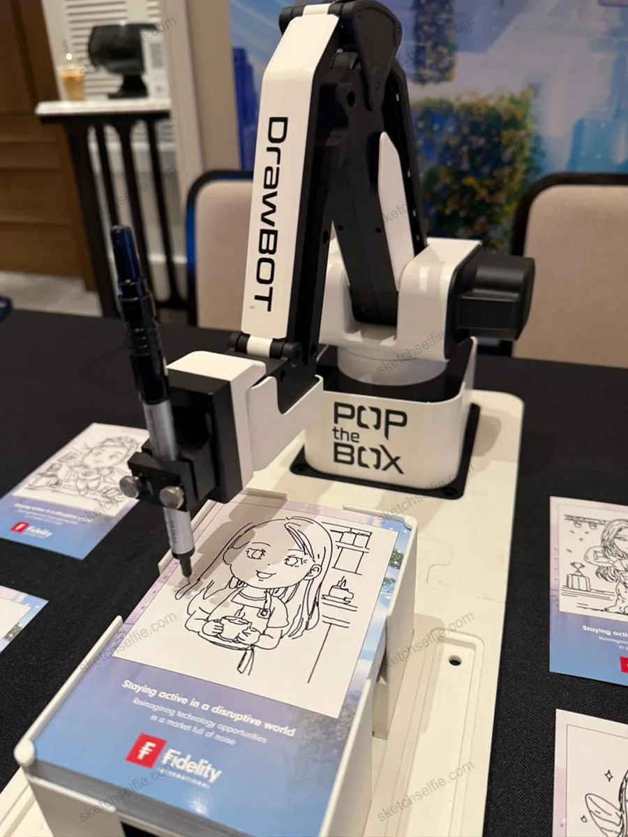 sketch robot drawing caricature at event