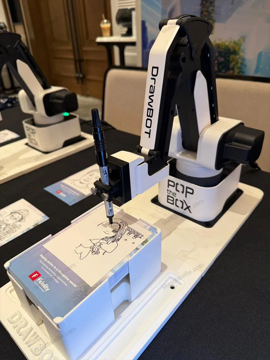 sketch robot drawing caricature at exhibition